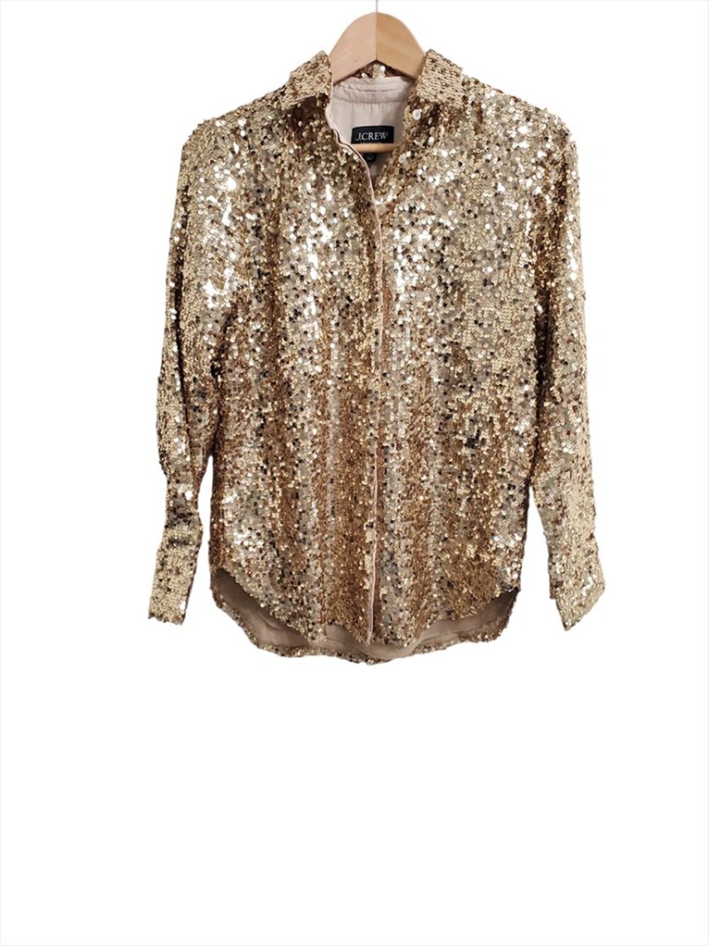 J. Crew Collection Classic Fit Sequin Shirt Size 0 Long Sleeve BV869 Gold Sparkl - Picture 2 of 12